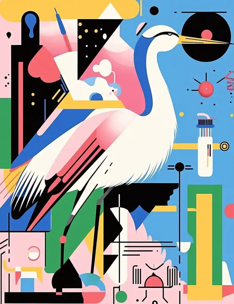 Abstract Stork and Baby