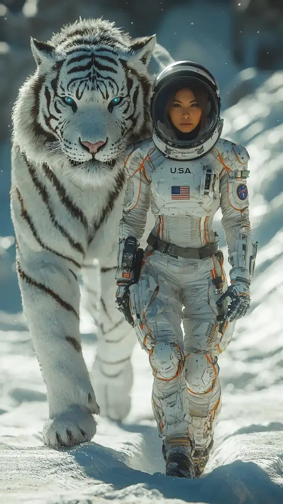 Astronaut-Soldier with Robotic Tiger