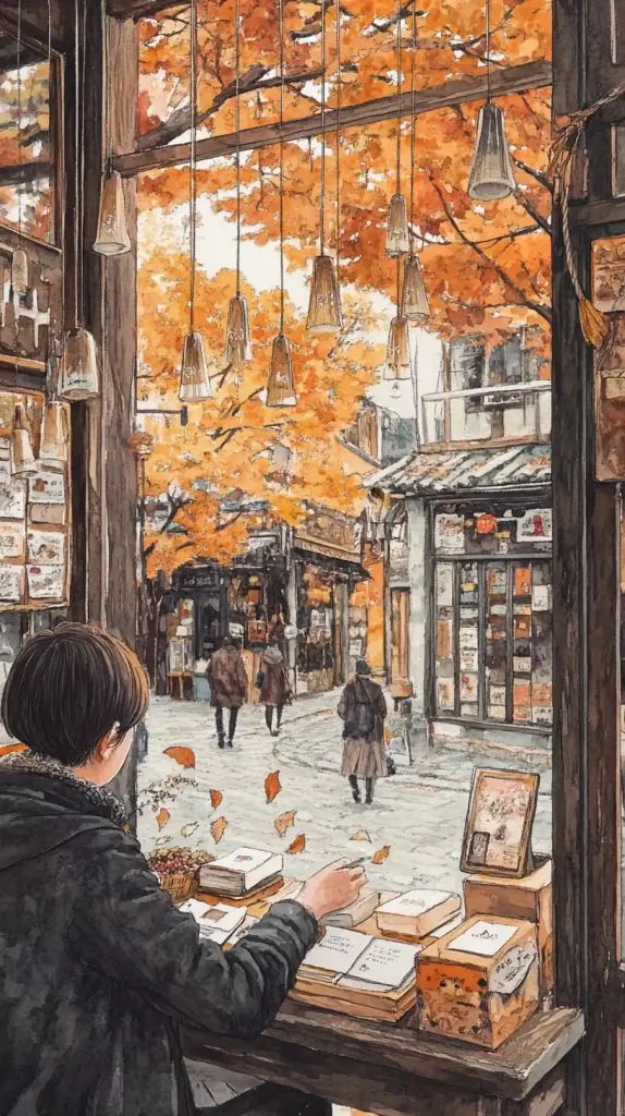 Autumn Town Post Office Watercolor