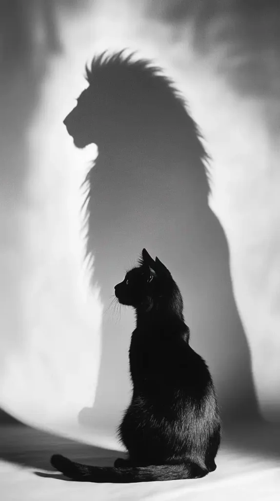 Black Cat with Lion Shadow