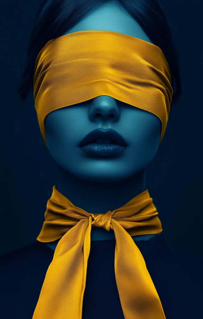 Blindfolded Woman with Ribbons