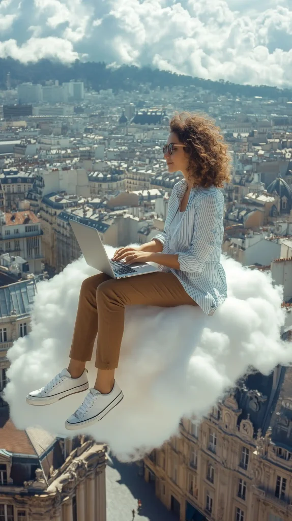 Businesswoman on Cloud Laptop