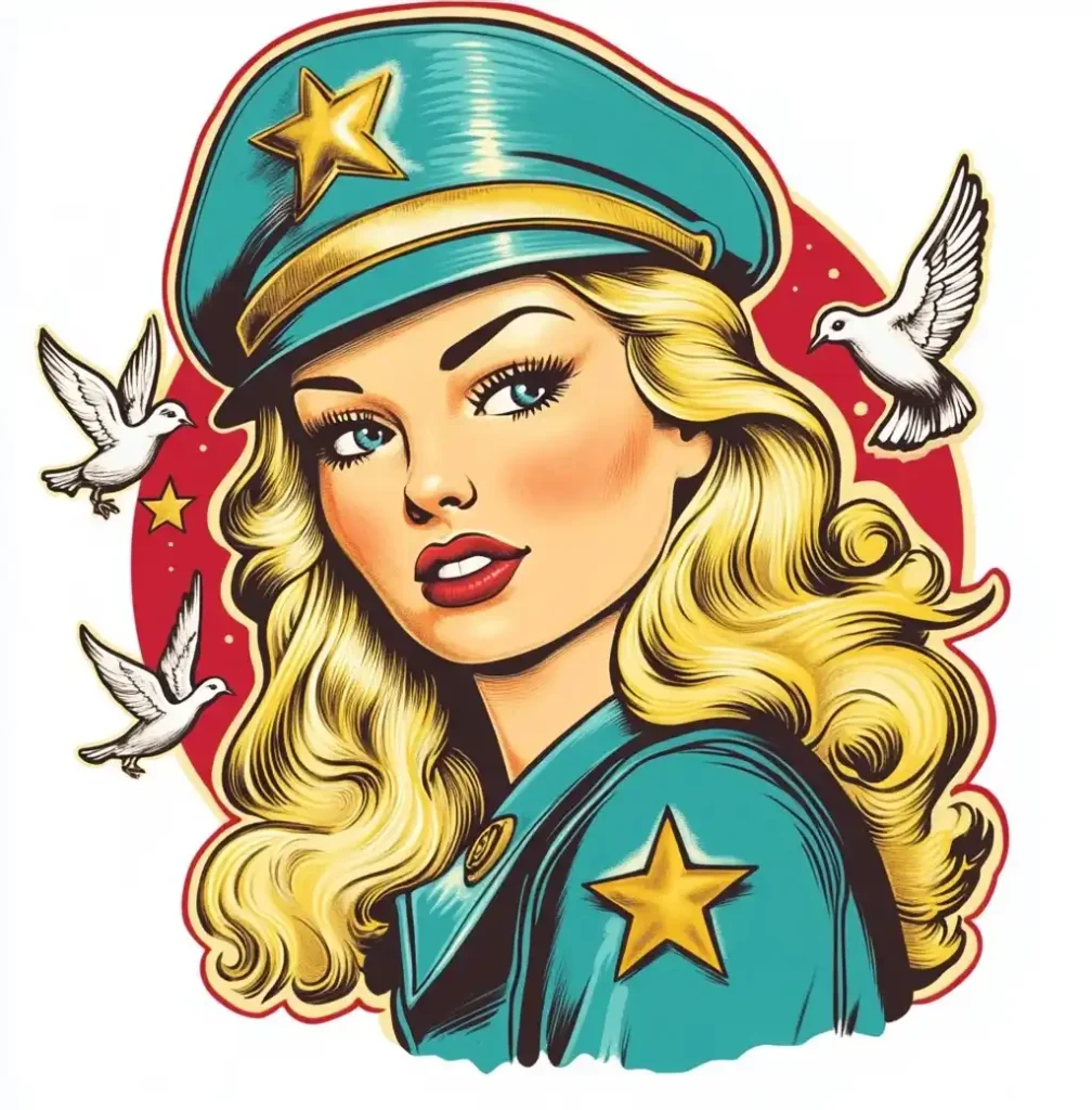 Cartoon Woman in Military Hat