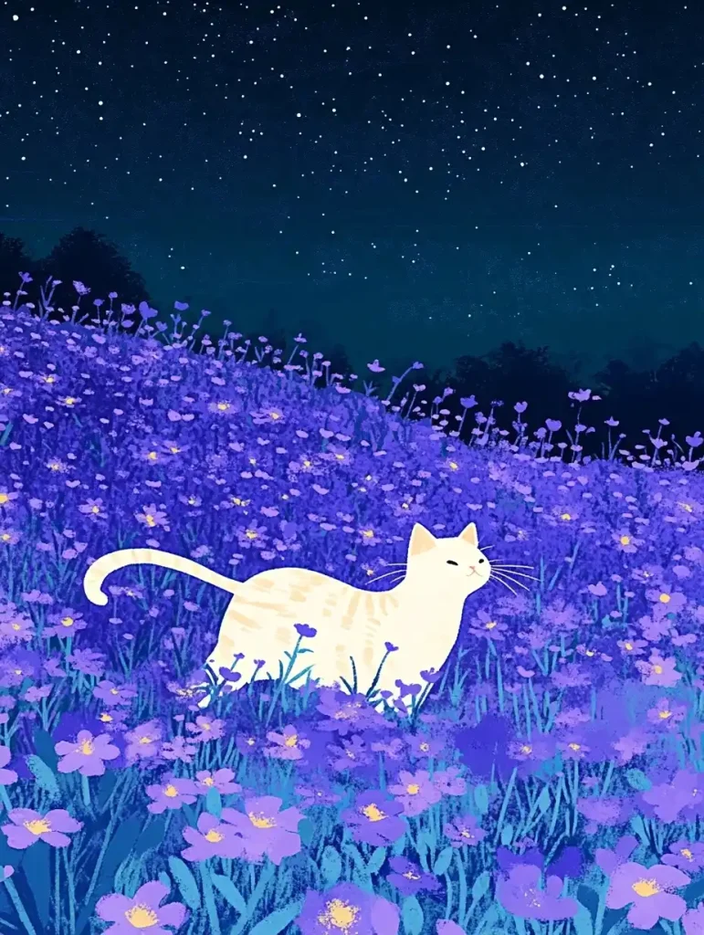 Cat Among Purple Flowers