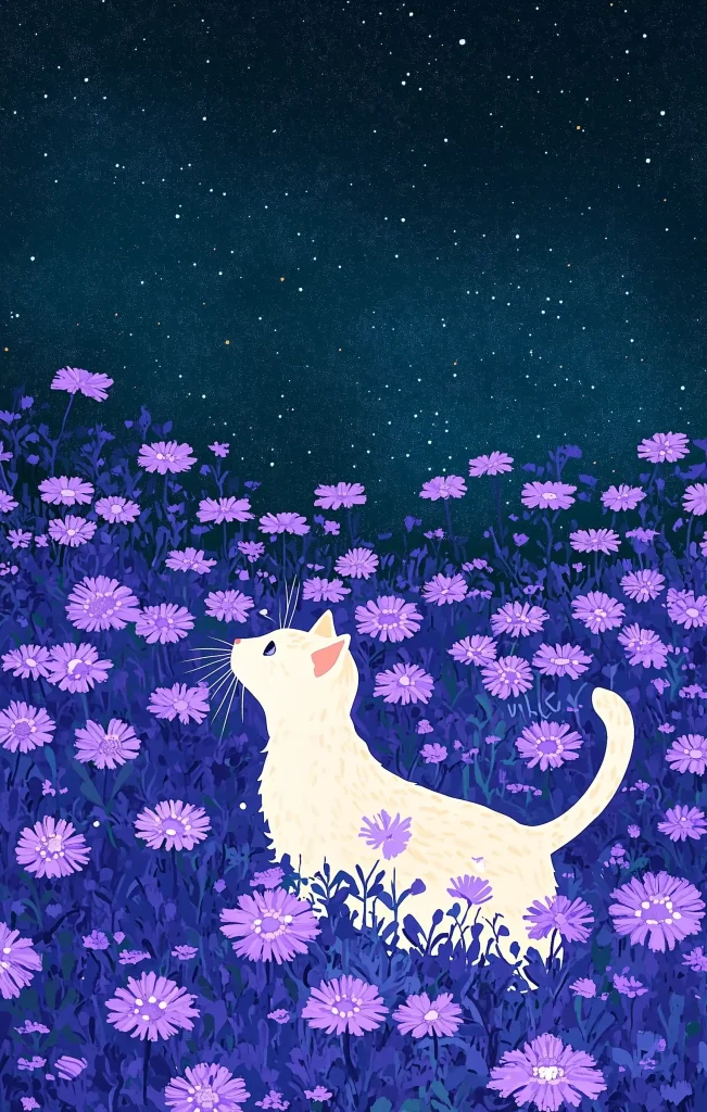 Cat in Purple Flowers