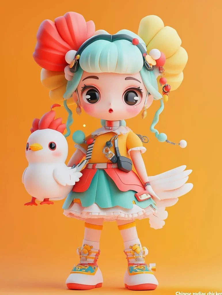 Chibi Girl with Holographic Chicken