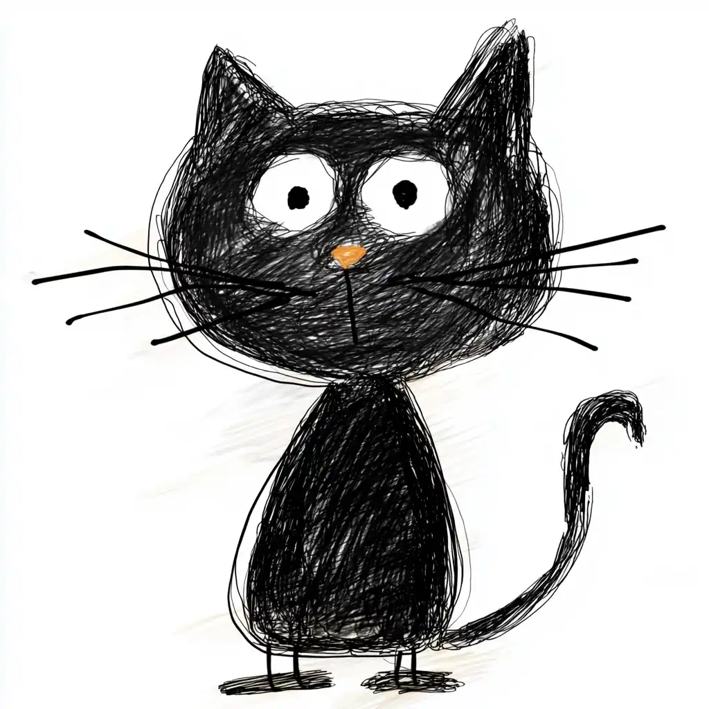 Childlike Stick Cat Drawing