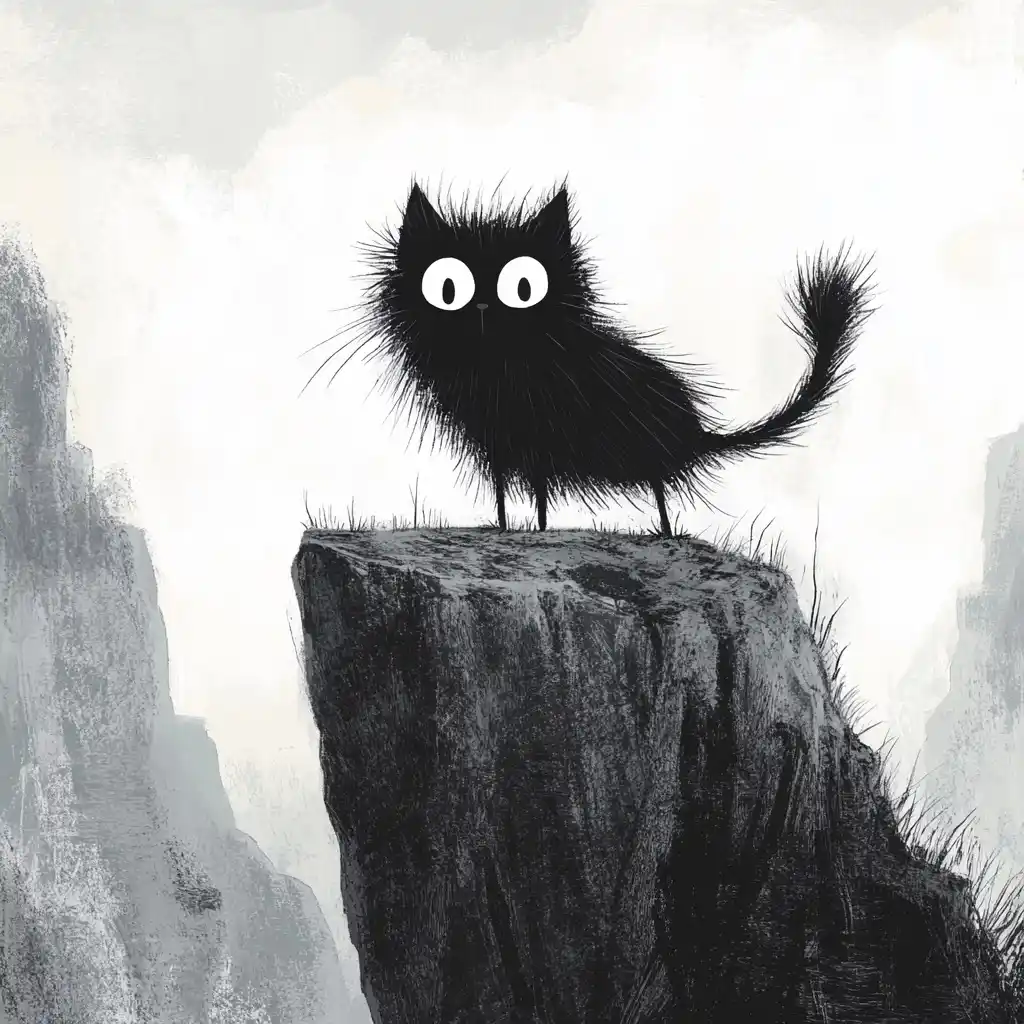 Childrens Illustration Cat on Cliff