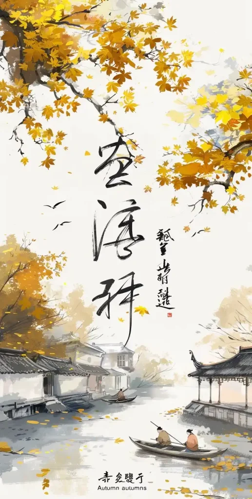 Chinese Autumn Calligraphy Poster