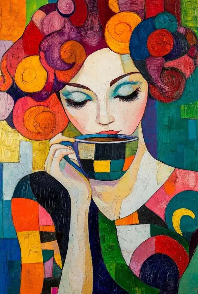 Colorful Woman with Coffee