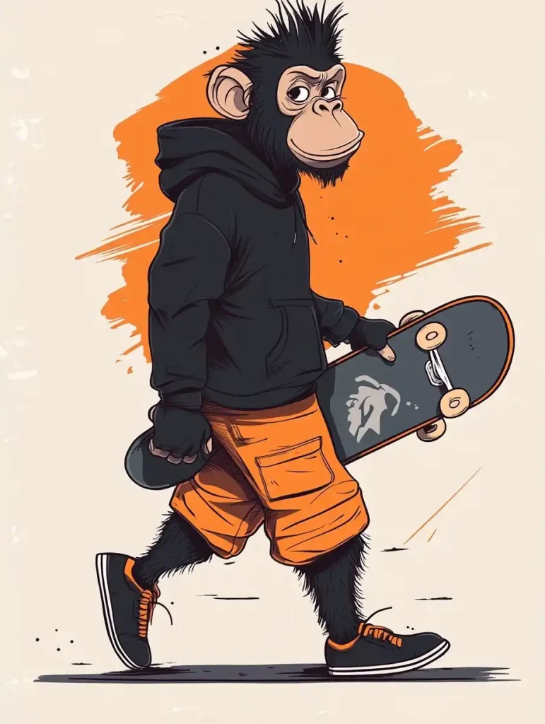 Comic Monkey with Skateboard