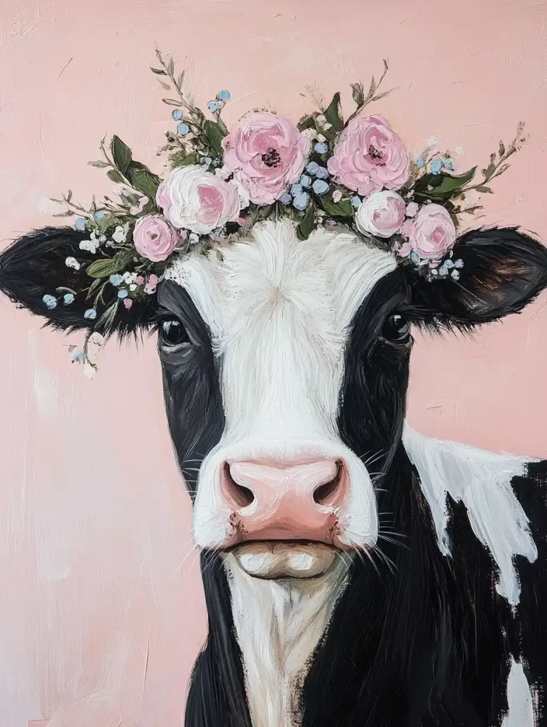 Cow Portrait with Floral Wreath