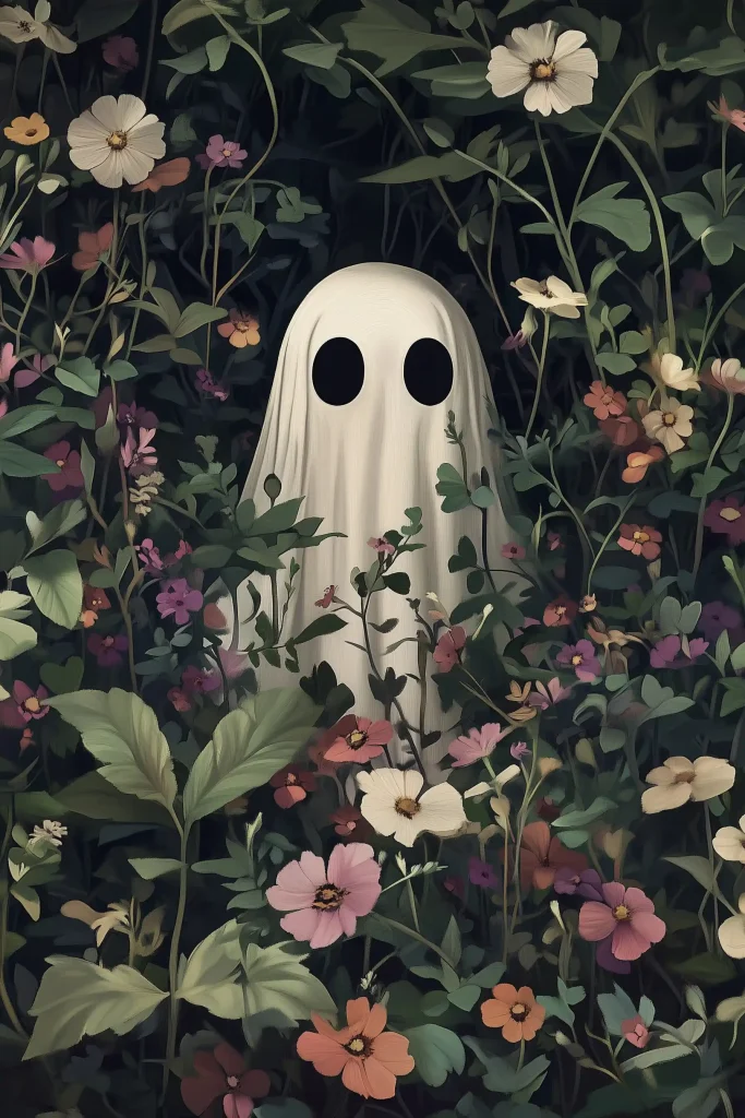 Cute Ghost Among Flowers