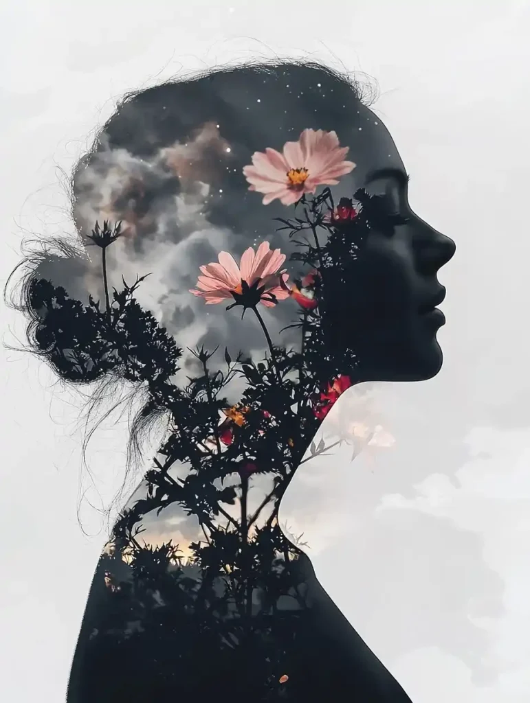 Double Exposure Floral Silhouettes