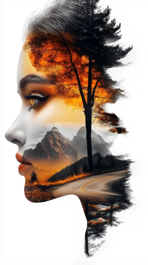 Double Exposure Woman Landscape