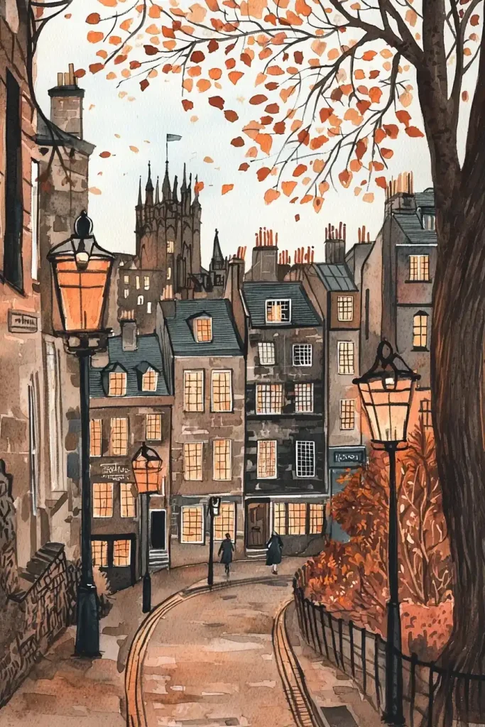 Edinburgh Autumn Watercolor Print