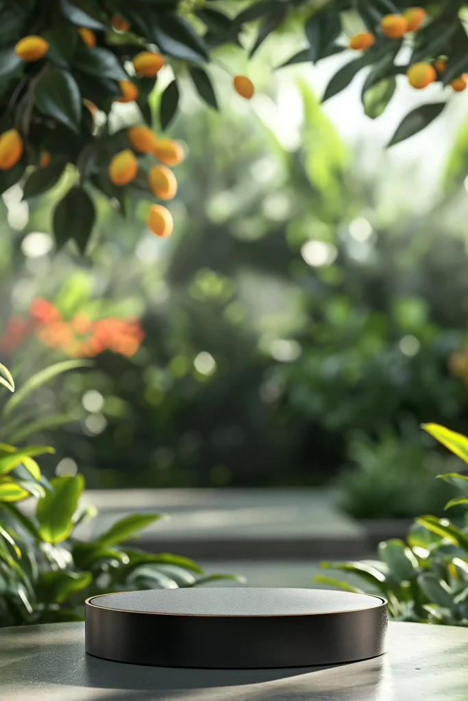 Empty Podium Among Mango Plants