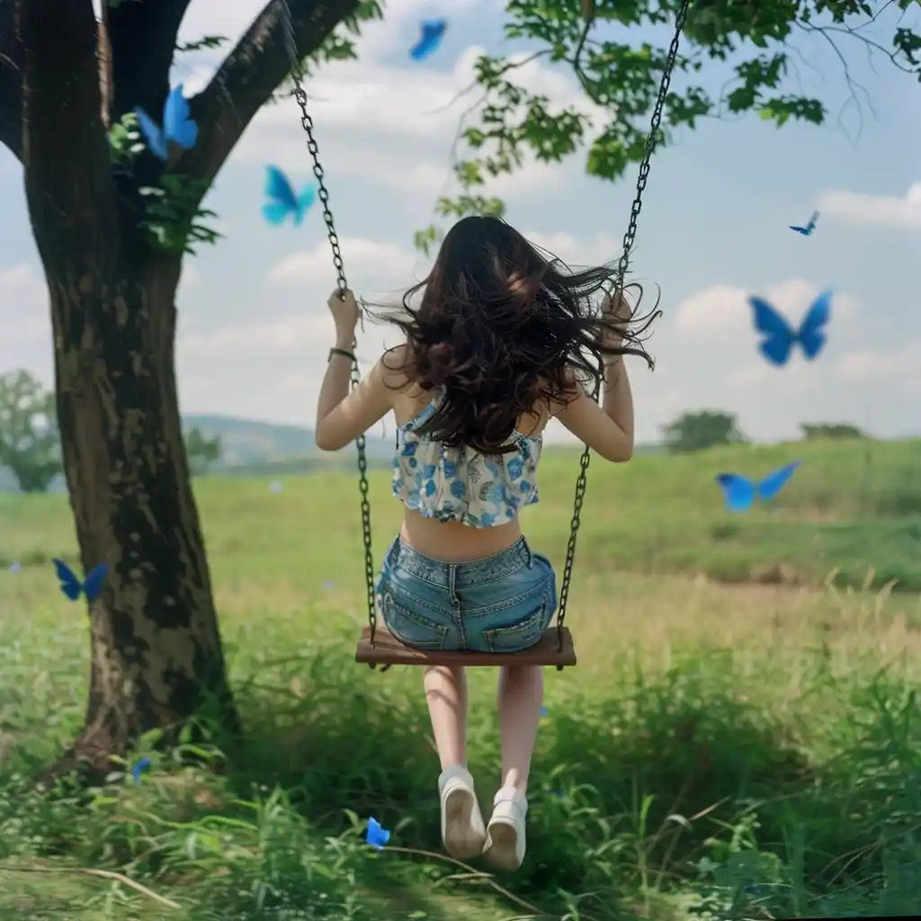 Energetic Woman on Swing