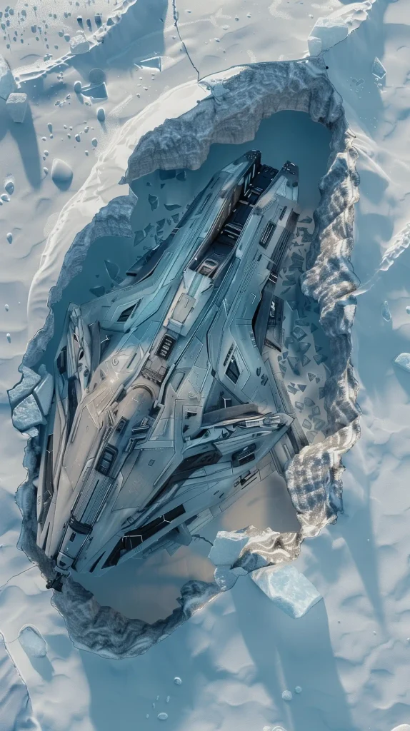 Futuristic Ship in Glacier