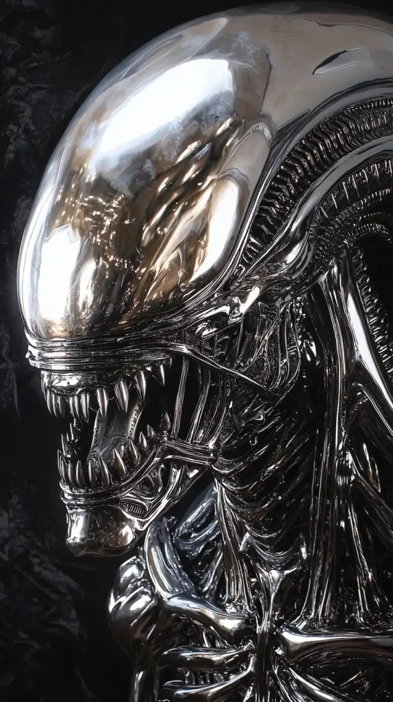 Giger Alien Mural in Chrome