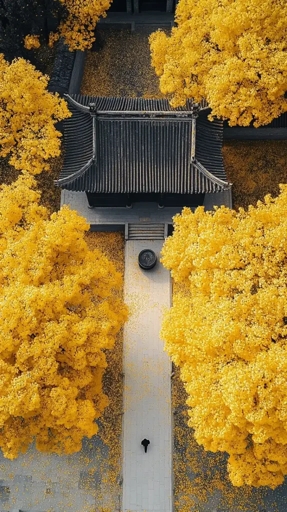 Ginkgo Tree Over Temple