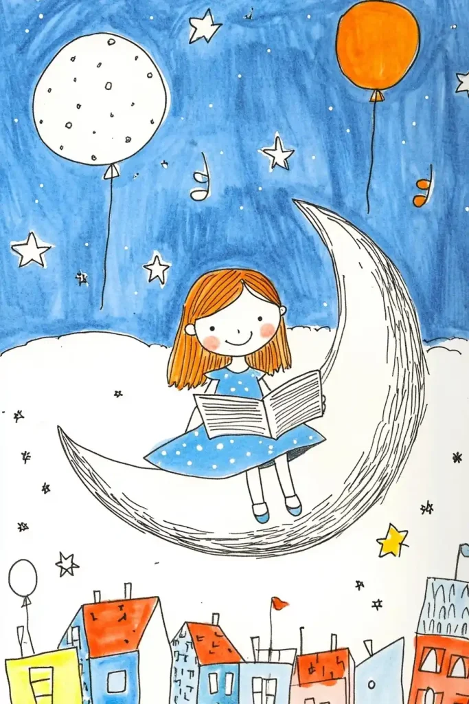 Girl Reading on Moon