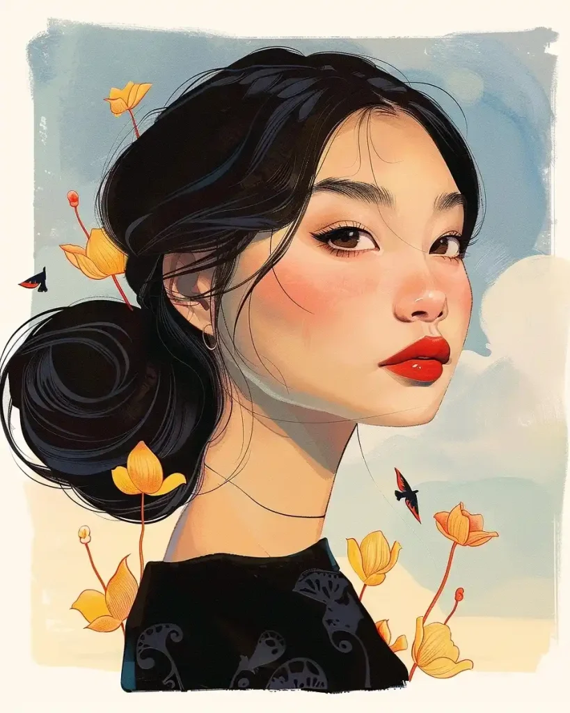 Gouache Modern Asian Portrait