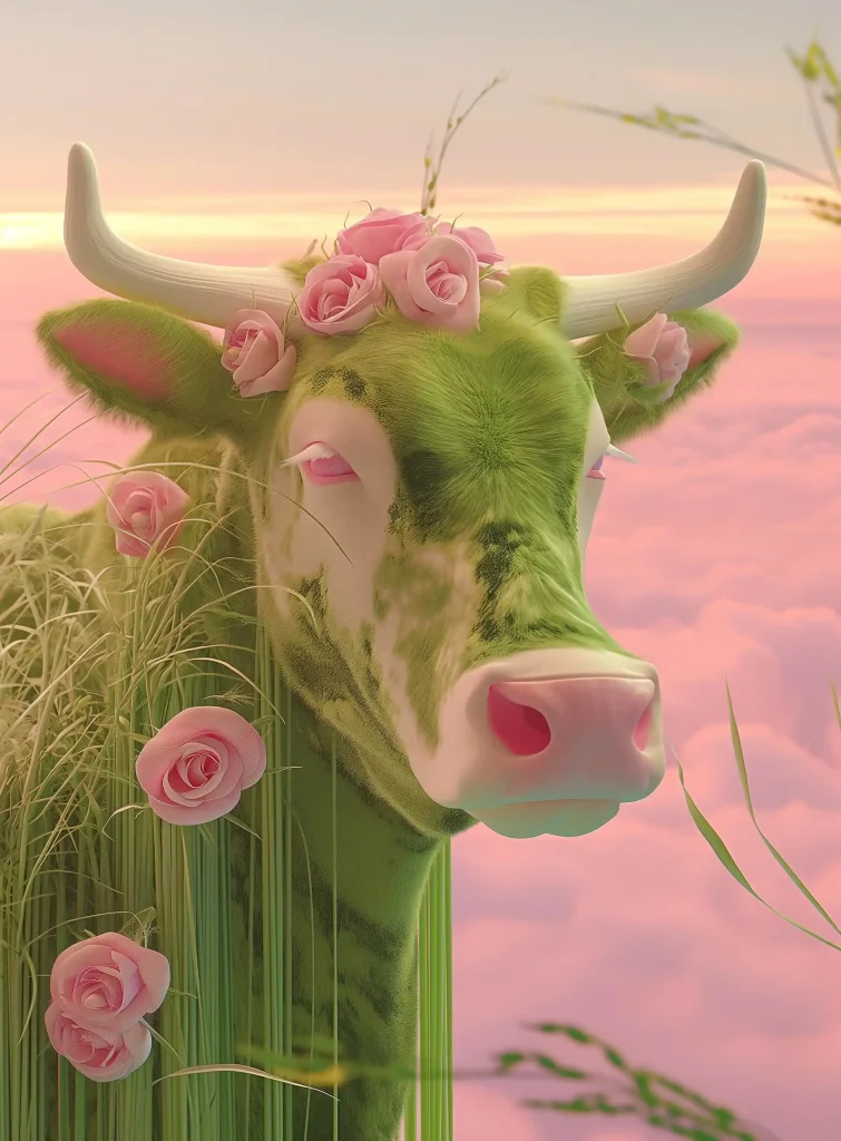 Grass Cow in LaChapelle-esque Dreamscape