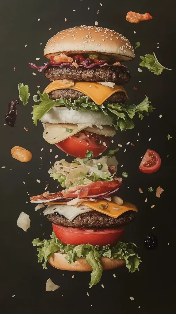 Hyperrealistic Floating Cheeseburger