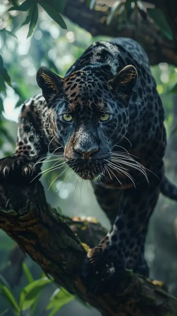 Hyperrealistic Panther Climbing Tree