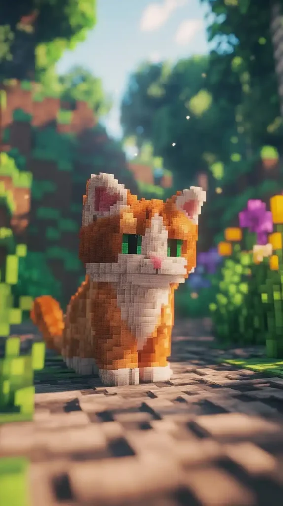 Hyperrealistic Raspberry Cat in Minecraft