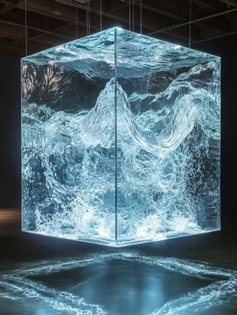 Illuminated Glass Cube Sculpture