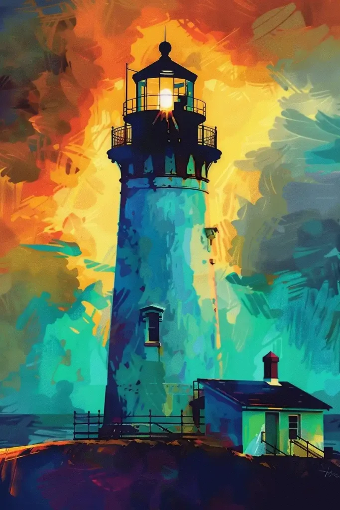 Impressionistic Sunset Lighthouse