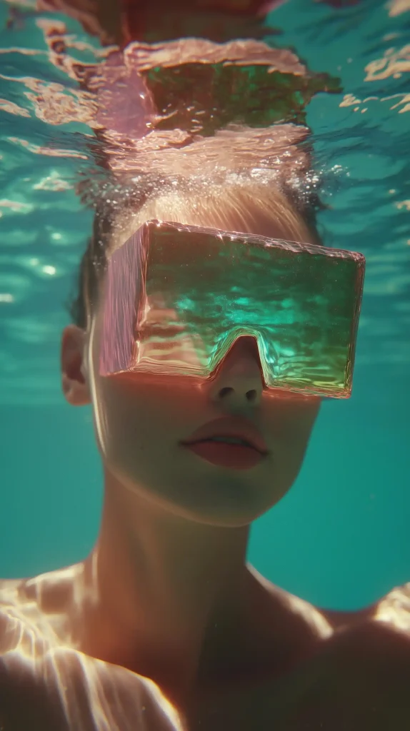 Iridescent Cube Woman Underwater