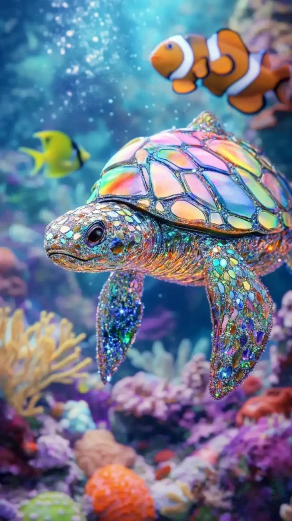 Iridescent Turtle in Ocean