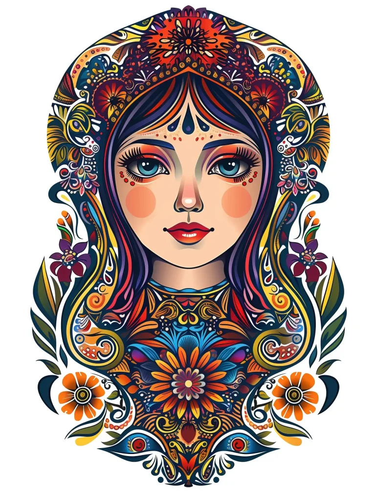 Khokhloma Matryoshka Vector Design