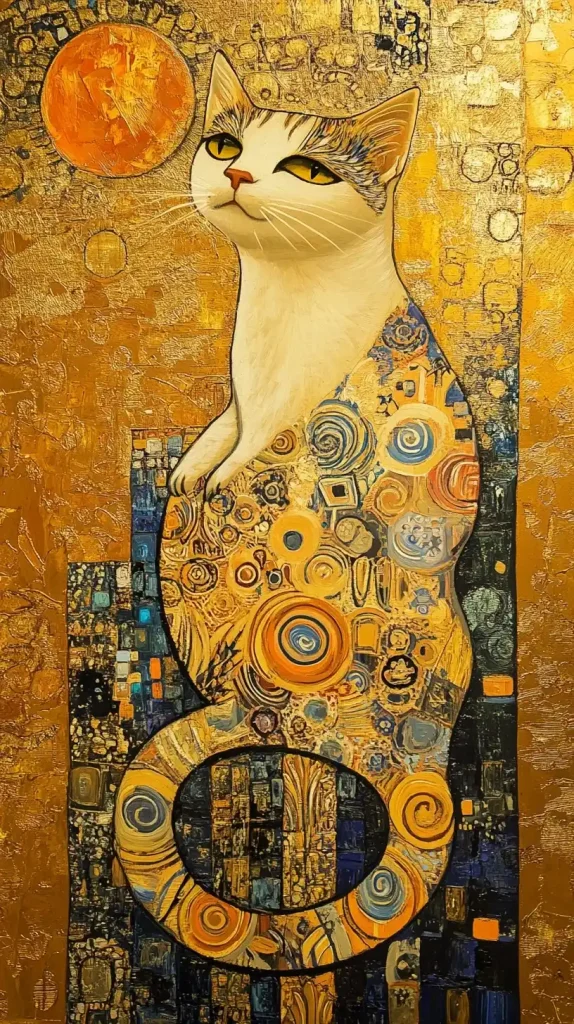 Klimt-Style Cat with Gold