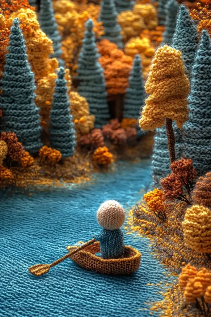 Knit Figure Rowing Lake