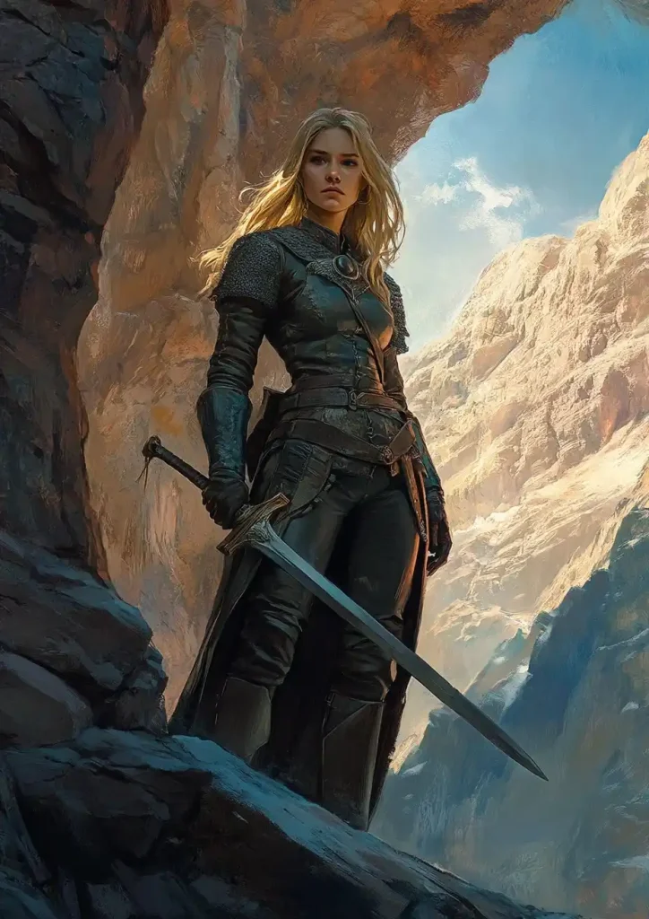 Leather-Clad Warrior in Mountain Pass