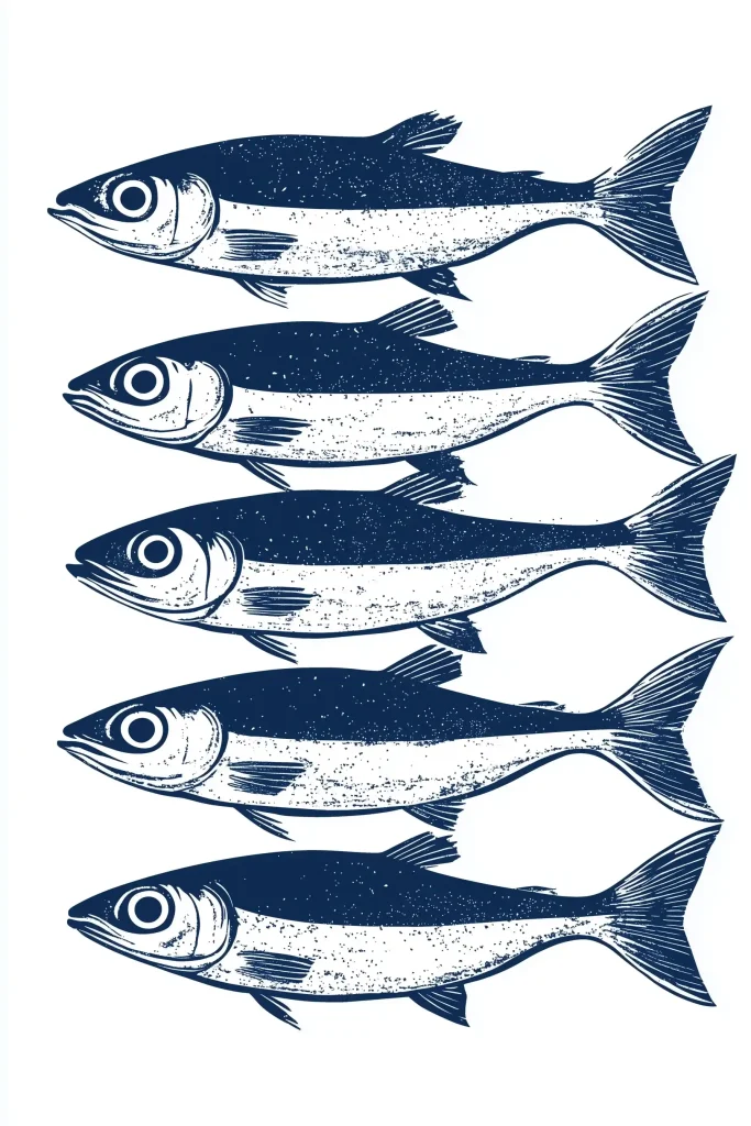 Linocut Sardines in Blue