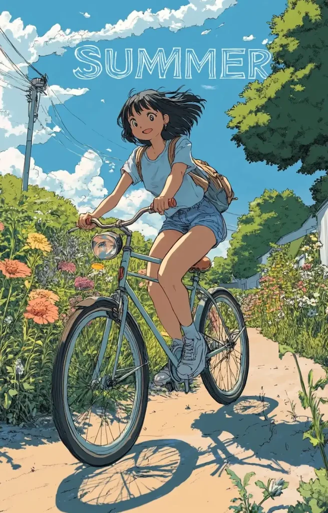 Manga Girl Cycling Summer