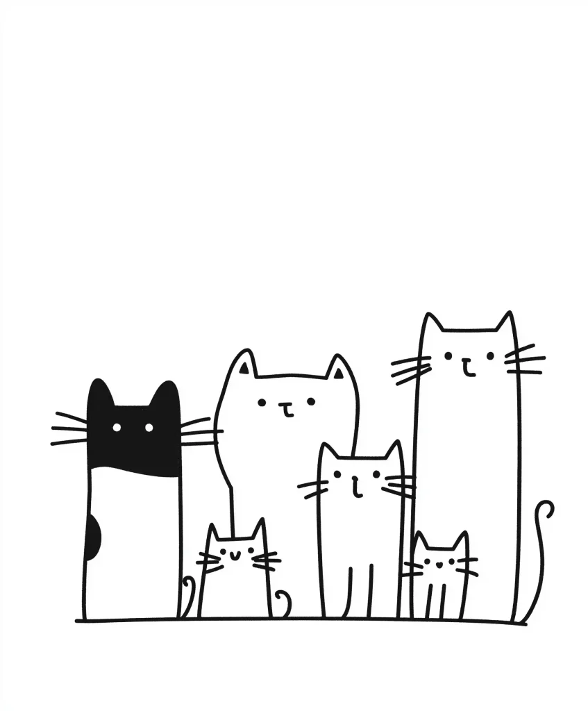 Minimalist Cartoon Cats Drawing