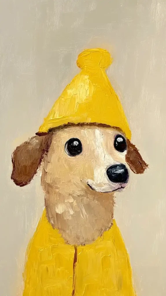 Minimalist Dog in Rain Hat