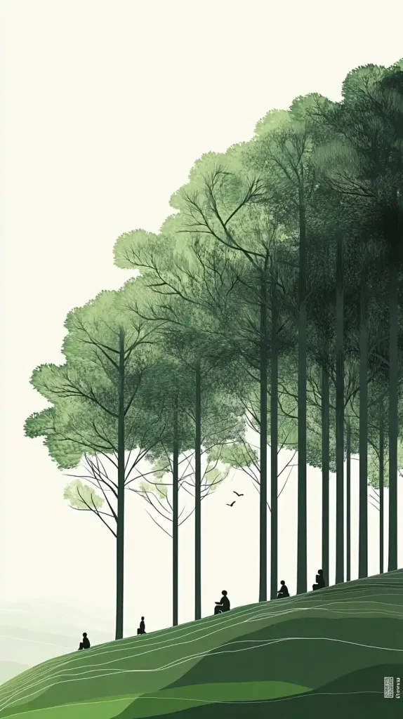 Minimalist Ink Forest Scene