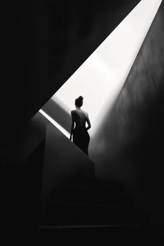 Minimalist Woman Ascending Stairs