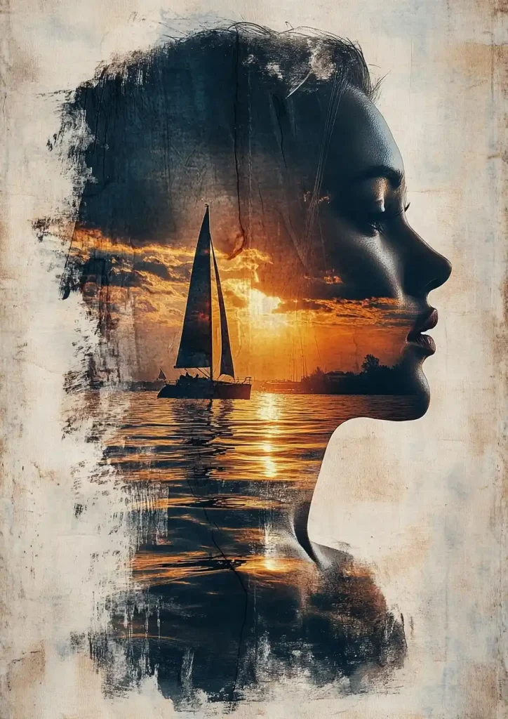 Mixed Media Woman Sailboat