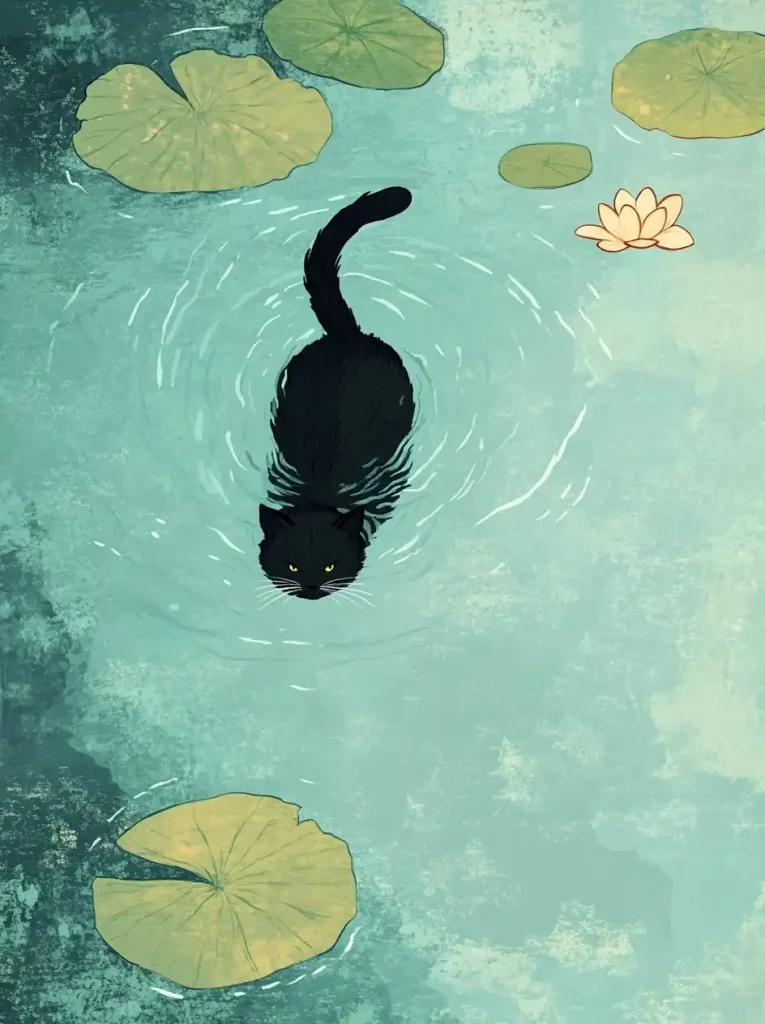 Monet-Style Cat Swimming