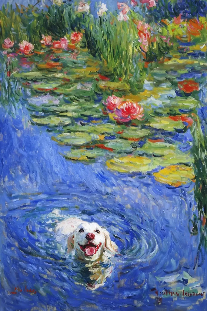 Monets Water Lilies with Dog