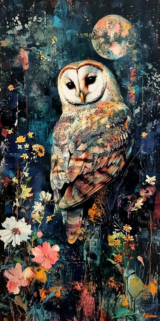 Night Owl Among Flowers