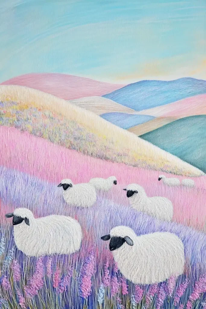 Pastel Hills with Sheep